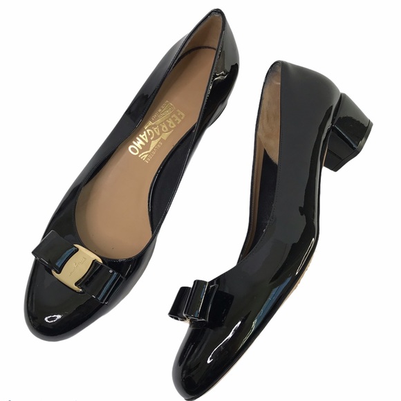 Salvatore Ferragamo Shoes - SALVATORE FERRAGAMO Black Patent Vara Bow Pump 9.5
